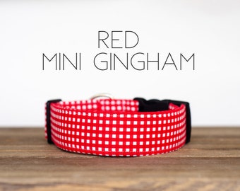 Red Mini Gingham - Dog Collar