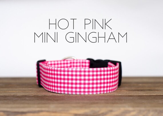 pink gingham dog collar