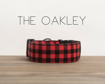 Red & Black Lumberjack Mini Buffalo Plaid Dog Collar "The Oakley"