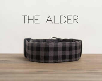 Grey & Black Lumberjack Mini Buffalo Plaid Dog Collar "The Alder"