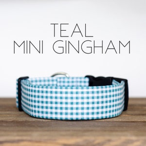 Teal Mini Gingham - Dog Collar