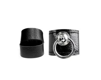 Black Ring Set Leather Metal Ring Bundle Gift for Women O Ring Black Rings for Men, Rondelle Duo Ring Set - Rannka