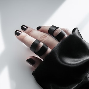 Midi Leather Ring Black Double Stacking Finger Cuff for Her Thumb Ring Band College Student Gift Ring Idea Youth Concert Accessory Outfit
