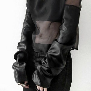 Goth Minimalist Sleeves Long Sateen Fingerless Glove Black Arm Wraps Elegant Half-Finger Sleeve Satin Arm Wraps Night-Out Accessory for Her