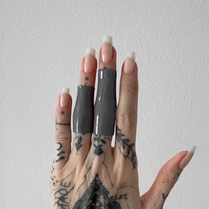 Grey PVC Ring Tattoo Lover Ring Gift Idea Birthday Ring for Her Gloss Latex Girlfriend Finger Cuff Neutral Color Ring Edgy Gift Partner Ring