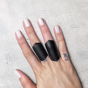 Black Leather Ring Night Out Ring Evening Edgy Fashion Leather Finger Cuff Alternative Jewelry Geometric Statement Ring Band Long Black Ring