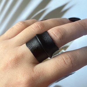 Black Leather Ring Alternative Jewelry Ring Cuff Edgy Leather Statement Ring for Him Bold Vegan Leather Ring Her Goth Urban Ring Punk Style