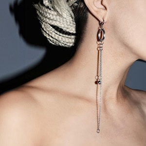 Elegant Punk Earring Long Chain Drop Earring Edgy Steel Accessory Rebel Unisex Jewelry Timeless Birthday Gift Polished Dangle Earring