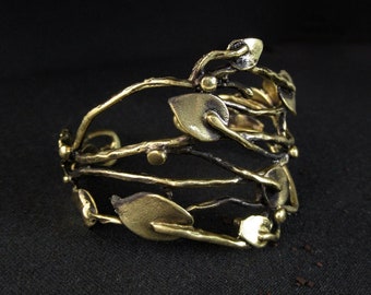 Bracelet Gold Cuff Leaf Wrap Adjustable Bracelet Organic Antique Gold Gift Ready Jewelry Luxury Cuff Bracelet Romantic Girlfriend Gift Idea