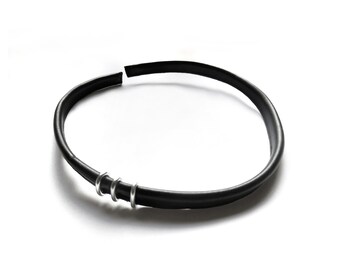 Choker Black Leather Adjustable Necklace Black Metal Bracelet Wrap Arm Cuff Black Vegan Leather Anklets Curl Choker - Rannka