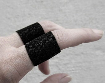 Jet Black Ring Unisex Pitch Black Vegan Leather Ring Band Black Leather Stretch Ring Gift  - Rannka