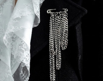 Épingle à nourrice broche chaîne revers à franges tendance en métal gland en métal breloque pour sac blazer épingle style rock chic accessoire alternatif mode industrielle