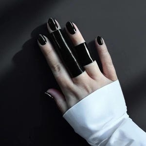 Black Long Ring Stretch Latex Ring Band Gloss Finger Cuff Vegan Ring Set Fabric Compression Ring Statement Edgy Jewelry Gift Elegant Ring