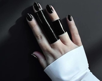 Black Long Ring Stretch Latex Ring Band Gloss Finger Cuff Vegan Ring Set Fabric Compression Ring Statement Edgy Jewelry Gift Elegant Ring