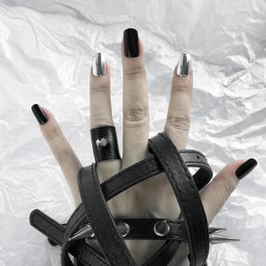 black leather ring with spike  unique goth gift idea, combining style with a studded ring band for anyone into bold, edgy accessories.