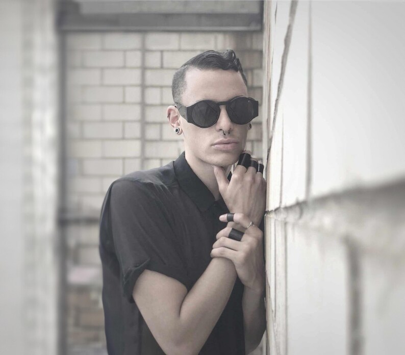 Rannka Black Leather Unisex Ring