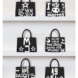 custom text and initials black vegan purse