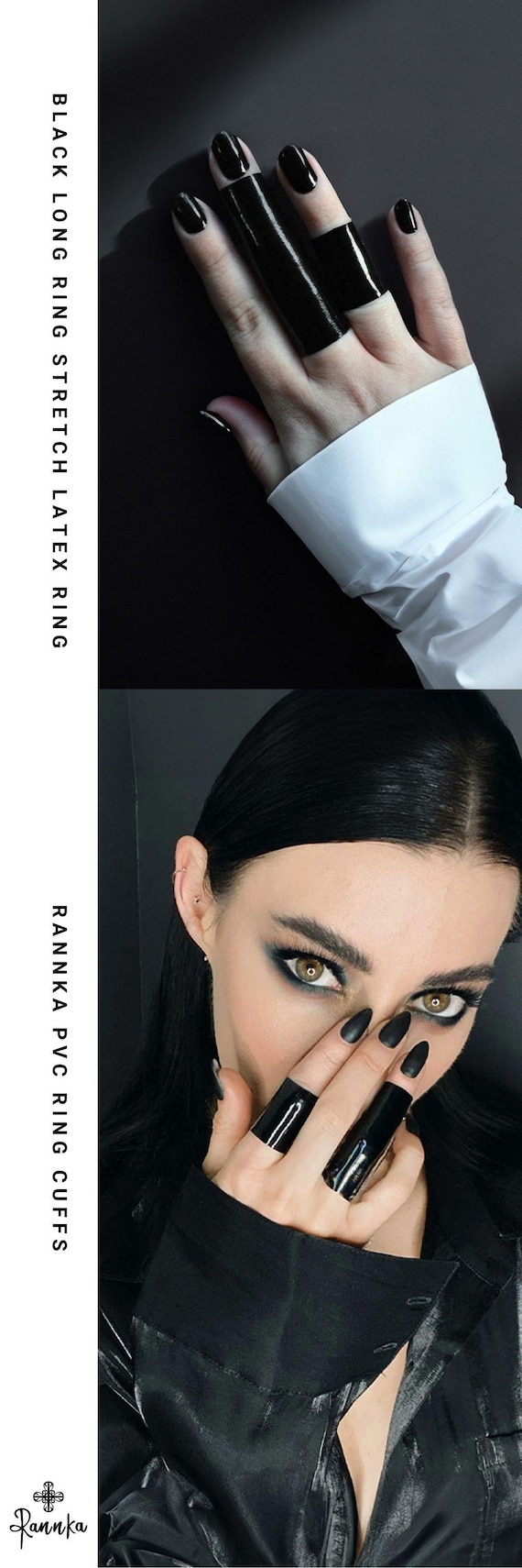 Black Long Ring Stretch Latex Ring Band Gloss Finger Cuff Vegan Ring Set Fabric Compression Ring Statement Edgy Jewelry Gift Elegant Ring Etsy