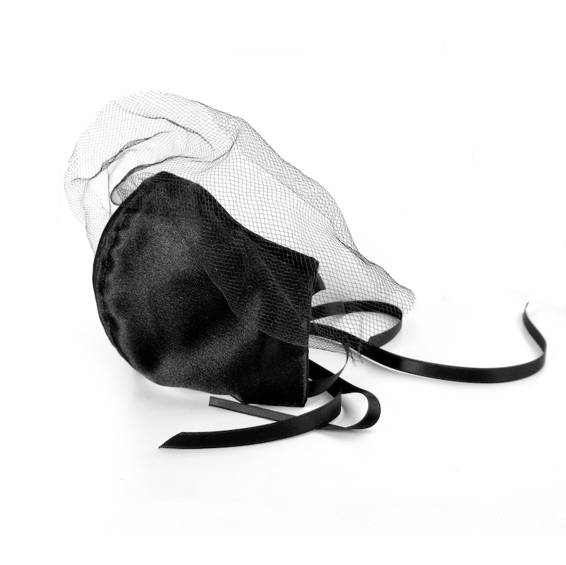 Black Satin Face Mask with Netting Veil Washable and Etsy