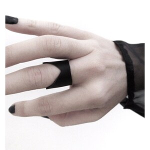 Ring Black Leather Vegan Geometric RingTextured Matte Black Faux Leather Unisex Jewelry Dark Fashion, "A" Ring - Rannka