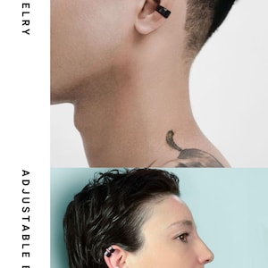 The Black and White Ear Cuff is an adjustable, no-pierced conch wrap earring style suitable for both men and women. This minimalist punk ear jewelry makes a thoughtful birthday gift for a girlfriend or anyone who prefers edgy, clip-on earrings.