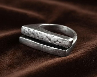 Geometrische zilveren ring stapelen vrouwen ring rustieke textuur ring mannen alledaagse ring minimalistische sieraden vriend cadeau verstelbare bar ring cadeau