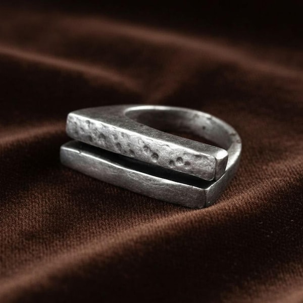 Geometrischer Silberring Stapeln Frauen Ring Rustikal Textur Ring Männer Ring Minimalistisch Schmuck Freund Geschenk Bar Ring Geschenk