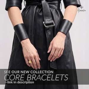Avant-Garde Black Leather Ring Urban Trendsetter Jewelry Gift Dramatic Faux Leather Finger Cuff Cutting-Edge Fashion Metal Hoop Leather Ring image 5