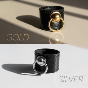 Anillo de cuero con remaches de metal para amantes de los tatuajes, regalo para amantes de los tatuajes, anillo negro de piel sintética, anillo vegano alternativo, anillo negro tipo O para hombre, anillo vegano para mujer. imagen 15
