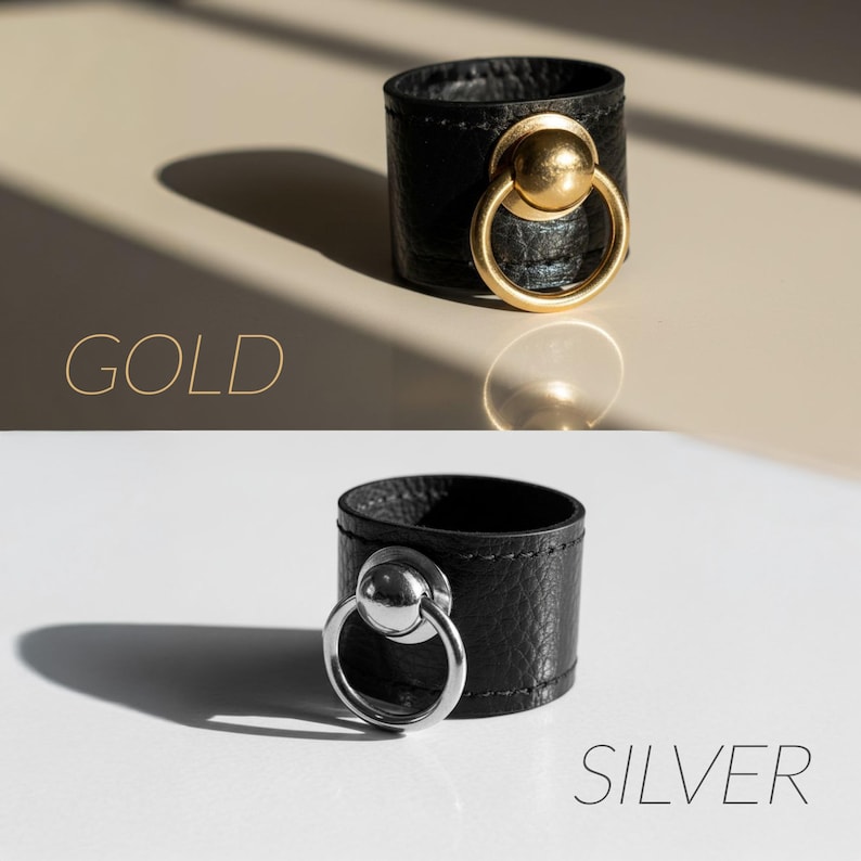 Anillo de cuero con remaches de metal para amantes de los tatuajes, regalo para amantes de los tatuajes, anillo negro de piel sintética, anillo vegano alternativo, anillo negro tipo O para hombre, anillo vegano para mujer. imagen 15