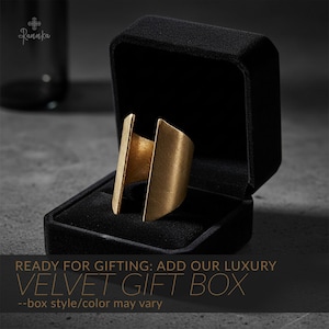 Gold Statement Ring For Daughter Geometric Cut Wide Band Bold Open Brushed Ring Chunky Gold Jewelry Just Because Gift Oversize Antique Band Ring + Gift Box