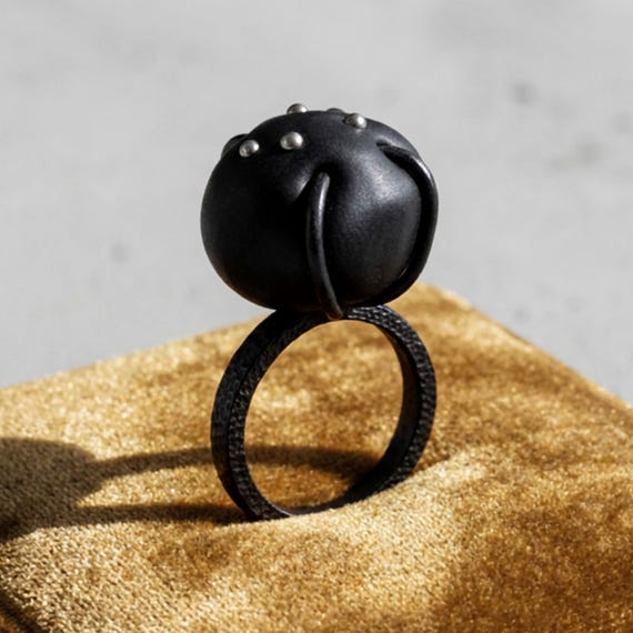 Two Tone Ring Black Mixed Metal Jewelry Stackable Sculptural Band Round Ring Alternative Style Oxidized Statement Chunky Promise Ring