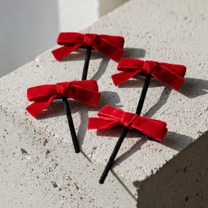Hair Pin Set for Teens Braid Hair Grip for Thin Hair Accessory for Bridesmaids Red Bow Hair Clip Velvet Red Ribbon for Prom Accessories