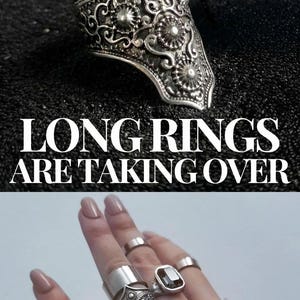Medieval Armor Ring Long Sword Band Gothic Chunky Style Fantasy Jewelry Heavy Crown Silver Finger Antique Cuff for Her Victorian Gift image 19
