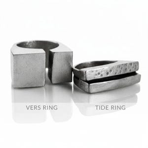 Chunky Silver Ring Set Gifting Statement Rings for Her Silver Bar Ring Mens Rustic Metal Rings Geometric Androgynous Jewelry Gift Idea image 18