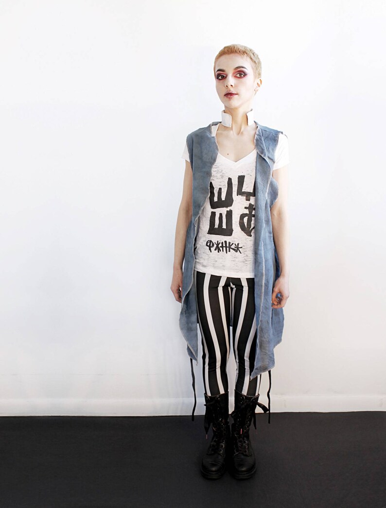 Vest Unisex light Hand painted steel blue vest with closure Etsy