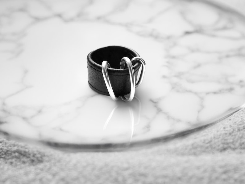 Cutting-Edge Fashion Metal Hoop Leather Ring