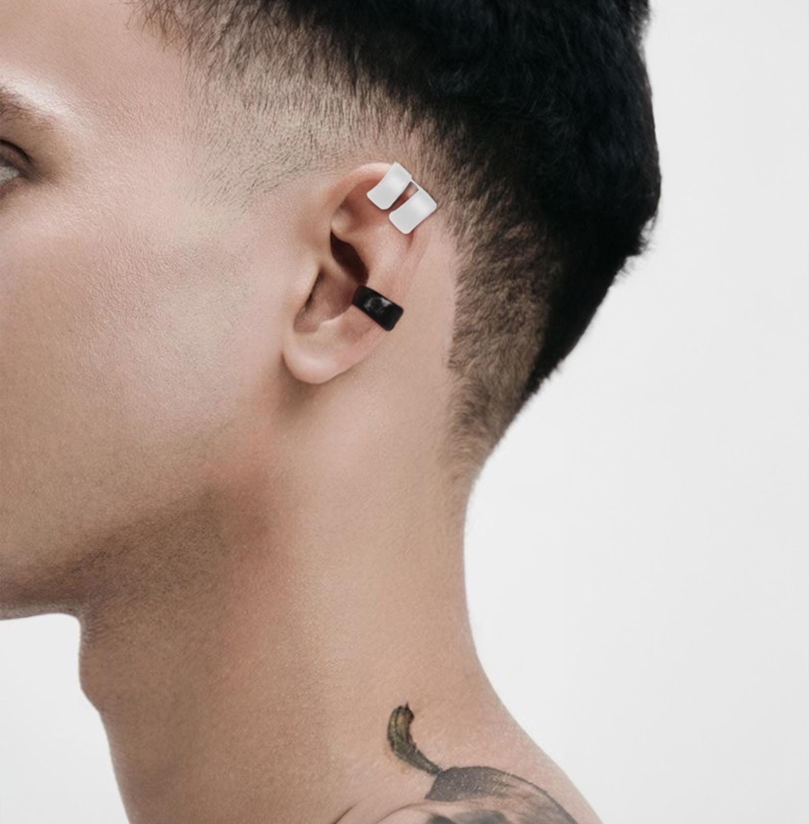 Cuff Piercing Black Cuff Earrings Black Ear Cuff Men Adjustable