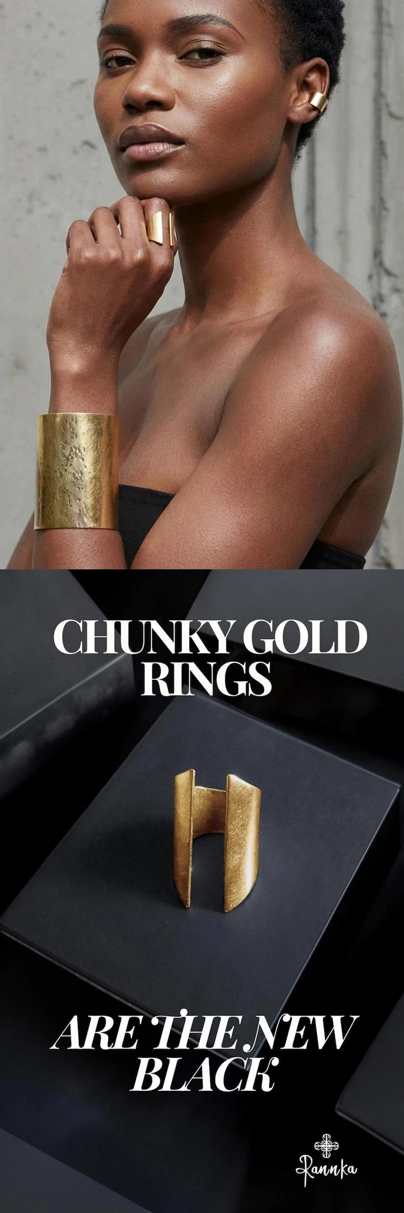 Gold Statement Ring For Daughter Geometric Cut Wide Band Bold Open Brushed Ring Chunky Gold Jewelry Just Because Gift Oversize Antique Band image 18