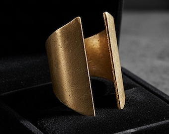Gouden statementring voor dochter Geometrisch gesneden brede band Vetgedrukte open geborstelde ring dikke gouden sieraden gewoon omdat cadeau Oversized antieke band