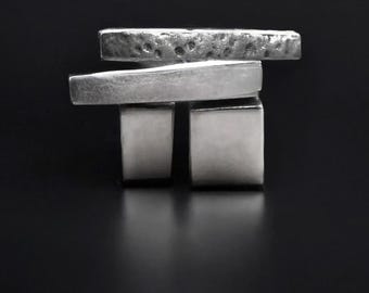 Chunky Silver Ring Set Gifting Statement Rings for Her Silver Bar Ring Mens Rustic Metal Rings Geometric Androgynous Jewelry Gift Idea