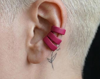 Pink Ear Cuff Set No Piercing His and Hers Gift Fake Earrings for Couple Muted Pink Valentines Earring Cartilage Wrap Minimalist Adjustable