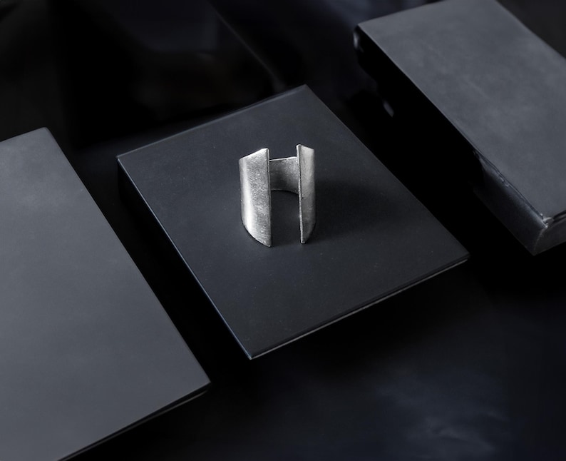 unisex tall statement ring durable, brushed metal with a modern, split design