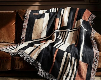 Earthy Stripe Blanket Abstract Rustic Throw Modern Couple Bedroom Decor Warm Neutral Bed Woven Cover Organic Living Room Styling Cabin
