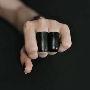 Stretch Leather Ring Unisex Edgy Jewelry Layering Leather Band Black Finger Cuff Over Knuckle Compression Ring Alternative Vegan Jewelry