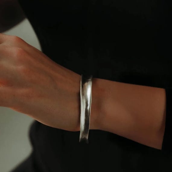 Matte Silver Bracelet Cuff For Women Gift For Wife Minimalist Jewelry Anniversary Her Modern Open Cuff Brutalist Bangle Thin Silver Bracelet