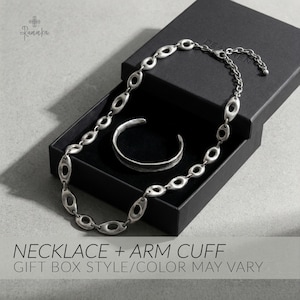 Grosse chaîne en argent collier bijoux tendance chaîne lourde tour de cou bijoux en argent audacieux cadeau petit ami collier en argent épais punk cadeau de mode Necklace + Cuff +Box
