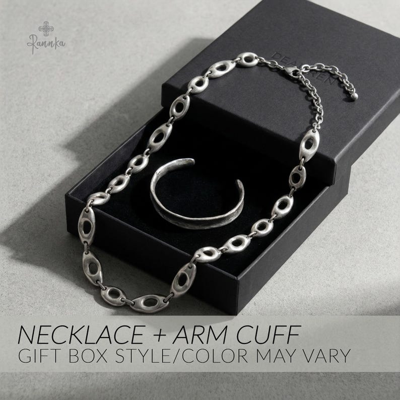 Grosse chaîne en argent collier bijoux tendance chaîne lourde tour de cou bijoux en argent audacieux cadeau petit ami collier en argent épais punk cadeau de mode Necklace + Cuff +Box