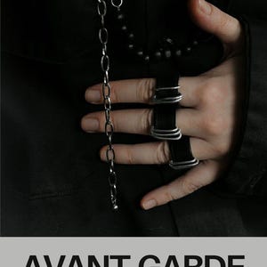leather metal unisex vegan ring by rannka
avant-garde jewelry that is cruelty free