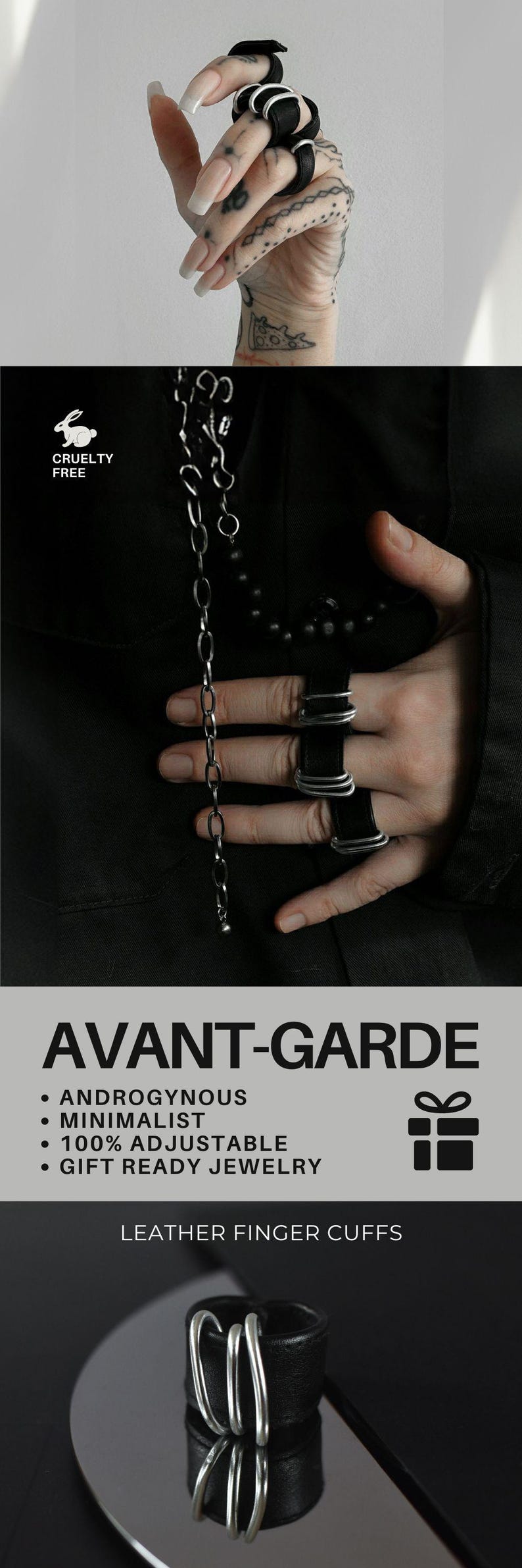 leather metal unisex vegan ring by rannka
avant-garde jewelry that is cruelty free